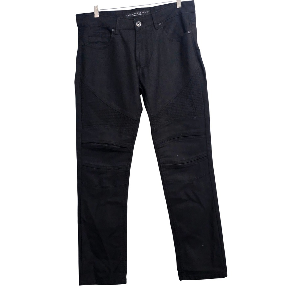 Truth Substance Common Sense Mens Black Moto Biker Slim‎ Jeans 32x32 Ribbed Knee